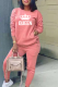 Pink Fashion Print Patchwork O Neck Long Sleeve Two Pieces