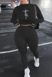 Coffee Casual Sportswear Print Embroidered Patchwork O Neck Long Sleeve Two Pieces