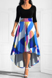 Gradient Color Casual Elegant Print Patchwork Asymmetrical O Neck A Line Dresses