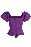 Purple Elegant Solid Patchwork Asymmetrical Square Collar Tops