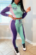 Light Green Fashion Print Patchwork Turndown Collar Long Sleeve Two Pieces