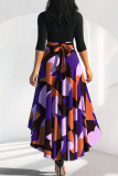 Gradient Color Casual Elegant Print Patchwork Asymmetrical O Neck A Line Dresses