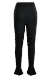 Pink Fashion Casual Solid Fold Regular High Waist Trousers