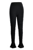 Pink Fashion Casual Solid Fold Regular High Waist Trousers