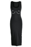 Pink Sexy Casual Print Basic U Neck Vest Dress
