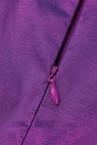 Purple Elegant Solid Patchwork Asymmetrical Square Collar Tops
