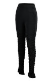 Pink Fashion Casual Solid Fold Regular High Waist Trousers