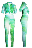 Colour Sexy Patchwork Tie-dye Turndown Collar Long Sleeve Two Pieces