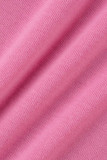 Pink Fashion Casual Solid Fold Regular High Waist Trousers