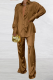 Coffee Casual Solid Patchwork Turndown Collar Long Sleeve Two Pieces