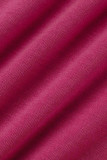 Pink Fashion Casual Solid Fold Regular High Waist Trousers