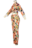 Orange Fashion Print Patchwork Turndown Collar Long Sleeve Two Pieces