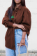 Brown Fashion Print Patchwork Turndown Collar Tops