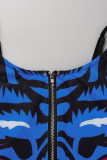 Multicolor Fashion Sexy Print Patchwork Backless Spaghetti Strap Sleeveless Dress