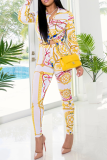 Colour Sexy Patchwork Tie-dye Turndown Collar Long Sleeve Two Pieces