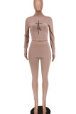 Pink Casual Sportswear Print Embroidered Patchwork O Neck Long Sleeve Two Pieces