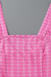 Pink Fashion Sexy Print Patchwork Backless Spaghetti Strap Skinny Romper