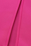 Rose Red Celebrities Elegant Solid Patchwork Flounce V Neck One Step Skirt Dresses