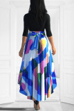 Gradient Color Casual Elegant Print Patchwork Asymmetrical O Neck A Line Dresses