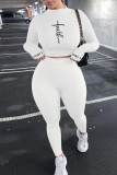 Coffee Casual Sportswear Print Embroidered Patchwork O Neck Long Sleeve Two Pieces