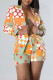 Orange Fashion Casual Print Patchwork Turn-back Collar Long Sleeve Two Pieces
