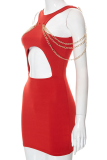 Red Sexy Solid Chains O Neck Pencil Skirt Dresses