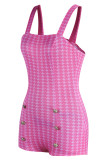Pink Fashion Sexy Print Patchwork Backless Spaghetti Strap Skinny Romper