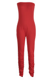 Red Sexy Casual Solid Backless Strapless Skinny Jumpsuits