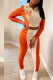 Milky Fashion Print Patchwork Turndown Collar Long Sleeve Two Pieces