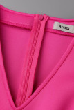 Rose Red Celebrities Elegant Solid Patchwork Flounce V Neck One Step Skirt Dresses