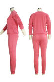 Red Bean Powder Fashion Lips Printed Patchwork O Neck Long Sleeve Two Pieces