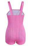 Pink Fashion Sexy Print Patchwork Backless Spaghetti Strap Skinny Romper