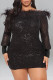 Black Sexy Solid Sequins Patchwork Feathers Off the Shoulder Pencil Skirt Dresses