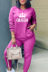 Rose Red Fashion Print Patchwork O Neck Long Sleeve Two Pieces