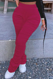 Pink Fashion Casual Solid Fold Regular High Waist Trousers