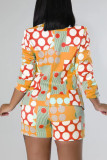 Green Fashion Casual Print Patchwork Turn-back Collar Long Sleeve Two Pieces