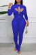 Blue Casual Solid Hollowed Out Half A Turtleneck Long Sleeve Two Pieces