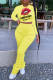 Yellow Fashion Lips Printed Patchwork O Neck Long Sleeve Two Pieces