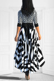 Gradient Color Casual Elegant Print Patchwork Asymmetrical O Neck A Line Dresses