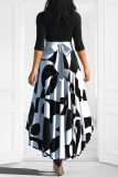 Gradient Color Casual Elegant Print Patchwork Asymmetrical O Neck A Line Dresses