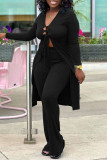 Black Sexy Solid Bandage Patchwork V Neck Long Sleeve Two Pieces