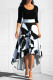 Black Casual Elegant Print Patchwork Asymmetrical O Neck A Line Dresses
