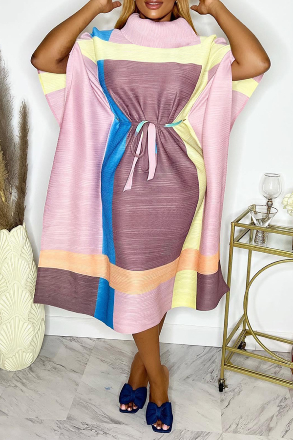 Purple Casual Solid Patchwork Half A Turtleneck Straight Dresses