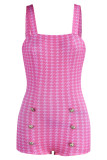 Pink Fashion Sexy Print Patchwork Backless Spaghetti Strap Skinny Romper