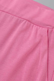 Pink Fashion Casual Solid Fold Regular High Waist Trousers