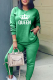 Green Fashion Print Patchwork O Neck Long Sleeve Two Pieces