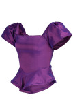 Purple Elegant Solid Patchwork Asymmetrical Square Collar Tops