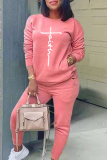 Red Bean Powder Casual Print Patchwork O Neck Long Sleeve Two Pieces