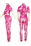 Colour Sexy Patchwork Tie-dye Turndown Collar Long Sleeve Two Pieces