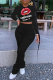 Black Fashion Lips Printed Patchwork O Neck Long Sleeve Two Pieces